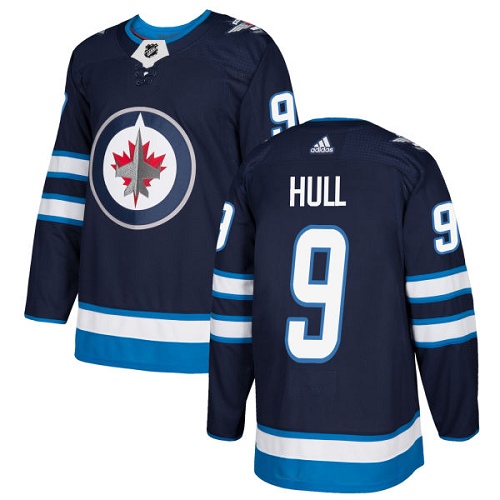 Adidas Men Winnipeg  Jets #9 Bobby Hull Navy Blue Home Authentic Stitched NHL Jersey